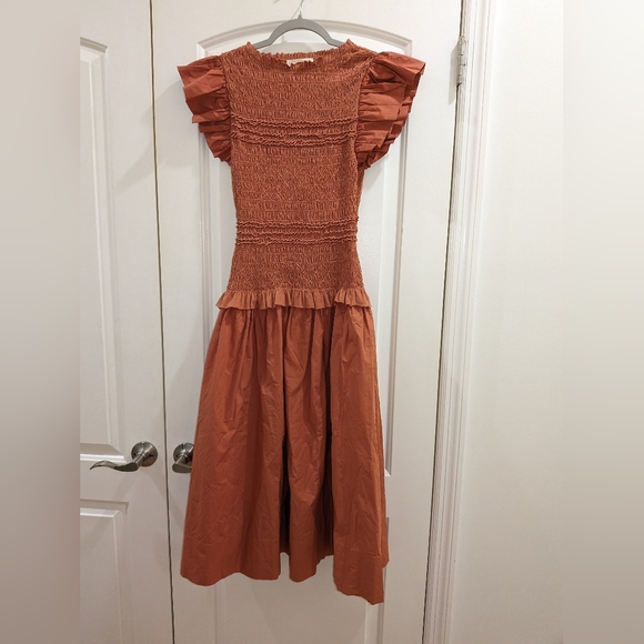 11. NWOT ULLA JOHNSON MADELINE SMOCKED MIDI DRESS - Picture 7 of 11